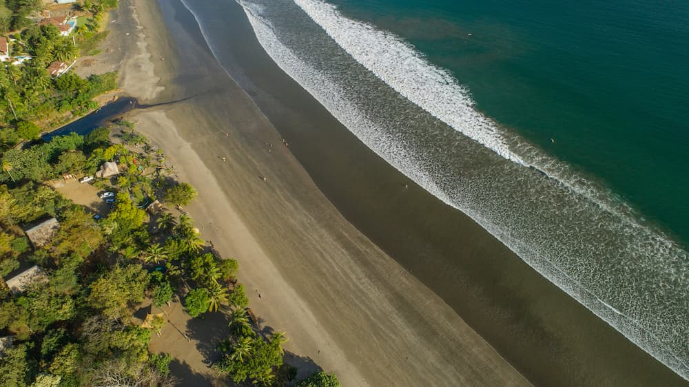 Aerial view of the Eco Venao reforestation project meeting the Pacific at Playa Venao, Panama